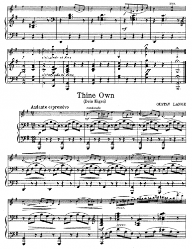 Lange - Dein Eigen, Op. 54 - For Violin and Piano - Piano score