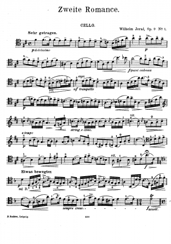 Jeral - 2 Pieces for Cello and Piano - Scores and Parts Zweite Romance (No. 1) - Piano Score and Cello part