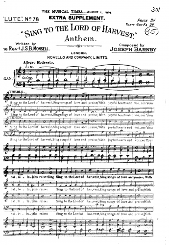 Barnby - Sing to the Lord of Harvest. Anthem. - Score