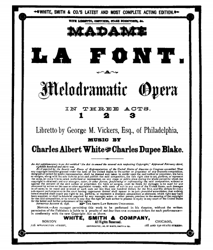 White - Madame La Font - Vocal Score - Act I