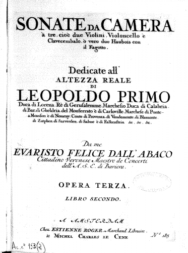 Dall'Abaco - Trio Sonatas, Op. 3 - Vol.2 (Nos.7-12)
