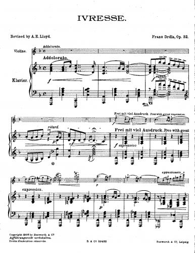 Drdla - Ivresse, op.32 - Score and violin part