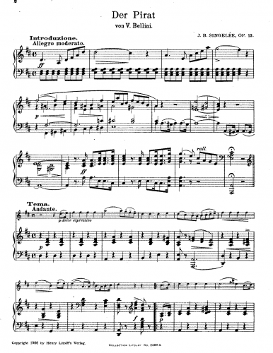Singelée - Fantaisie sur des motifs de l'opéra 'Il pirata', op.13 - Score and violin part