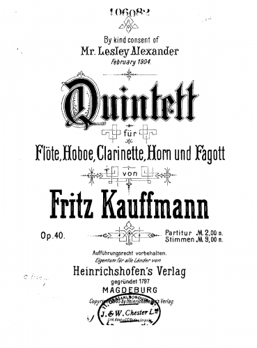 Kauffmann - Wind Quintet, Op. 40 - Score - Score