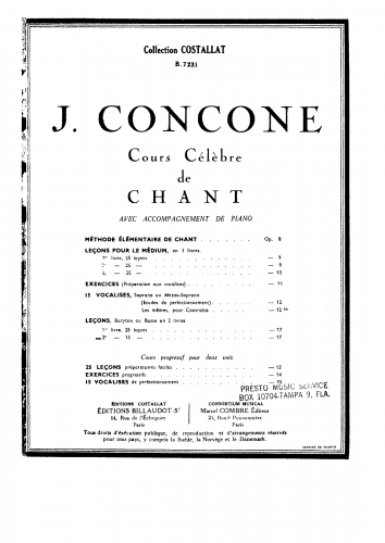 Concone - Quarante nouvelles leçons de chant - Score
