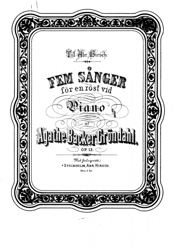 Backer-Grøndahl - 5 sångar för en röst vid piano - Score