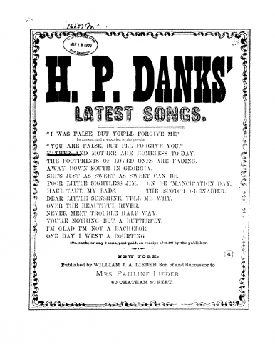 Danks - Father and Mother are Homeless To-Day - Score