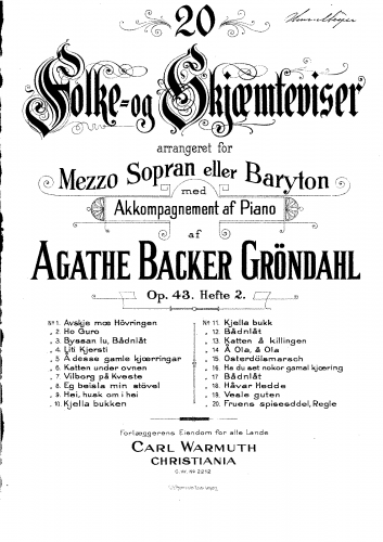 Backer-Grøndahl - Folk Songs, Op. 43 - 20 Folke- og Skjæmteviser