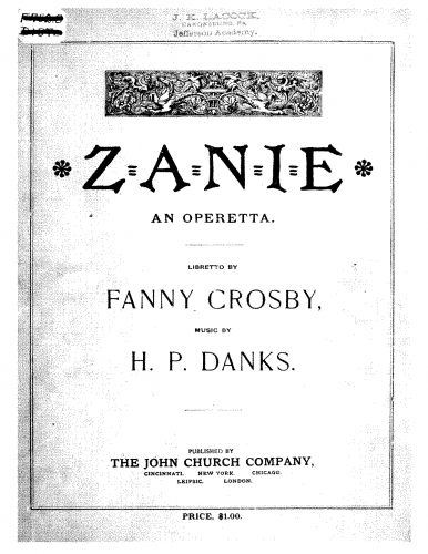 Danks - Zanie - Vocal Score - Libretto & Complete Score