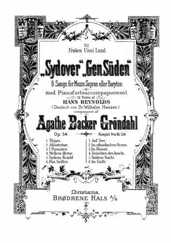 Backer-Grøndahl - Gen Süden - Score