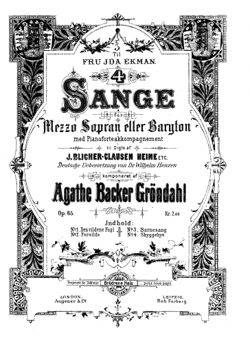 Backer-Grøndahl - 4 Songs, Op. 65 - Score