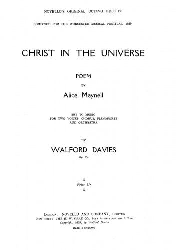 Davies - Christ in the Universe, Op. 55 - Vocal Score - Score
