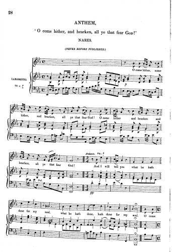 Nares - O come hither, and hearken - Score