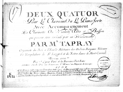 Tapray - 2 Quartets, Op. 18