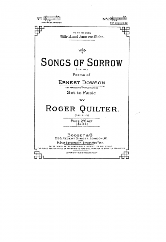 Quilter - 4 Songs of Sorrow, Op. 10 - Score