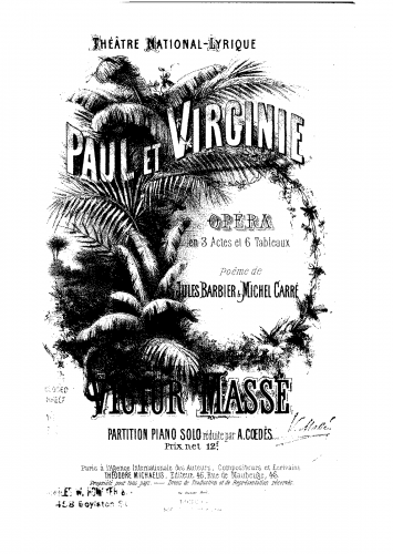 Massé - Paul et Virginie - For Piano solo (Cdès) - Score