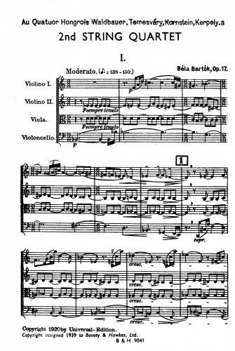 Bartók - String Quartet No. 2, Op. 17 (Sz.67) - Score