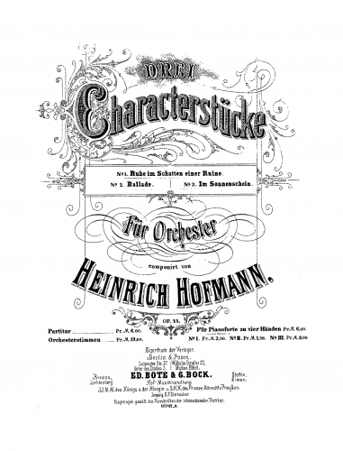 Hofmann - 3 Characterstücke - For Piano 4 Hands - Score