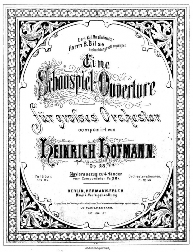 Hofmann - Eine Schauspiel-Ouverture - For Piano 4 Hands - Score