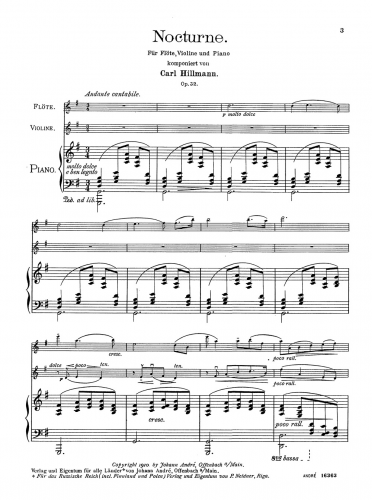 Hillmann - Nocturne, Op. 52 - Piano score, violin part, and flute part