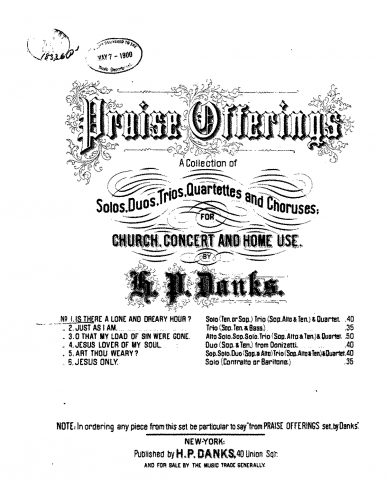 Danks - Praise Offerings - Vocal Score - 1. Is there a Lone and Dreary Hour?
