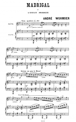 Wormser - Madrigal de l'enfant prodigue - Piano score and flute part