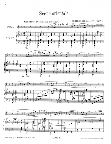 Bird - 2 morceaux - Scores and Parts Scène orientale (No. 1) - Piano score, flute part, and violin part