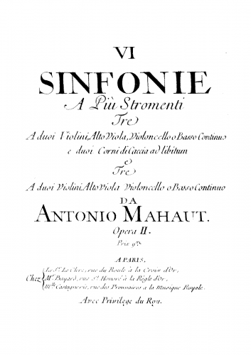 Mahaut - 6 Sinfonie, Op. 2