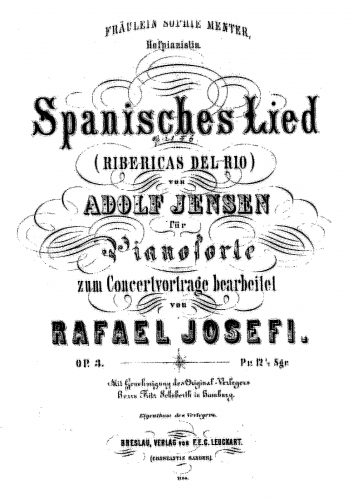 Jensen - 7 Gesänge aus dem spanischen Liederbuche - Am Ufer des Flusses, des Manzanares (No. 6) For Piano solo (Joseffy) - Score