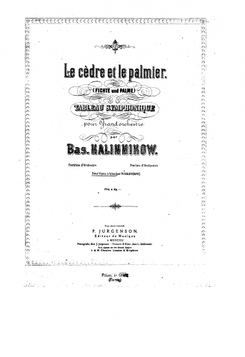 Kalinnikov - Le cèdre et le palmier - For Piano 4 hands (Composer) - Score