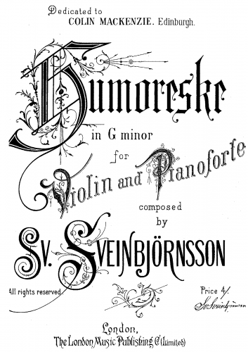 Sveinbjörnsson - Humoreske in G minor for Violin and Pianoforte - Score