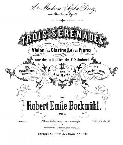 Bockmühl - 3 Sérénades - Ständchen (No. 1) For Violin and Piano - Violin Part
