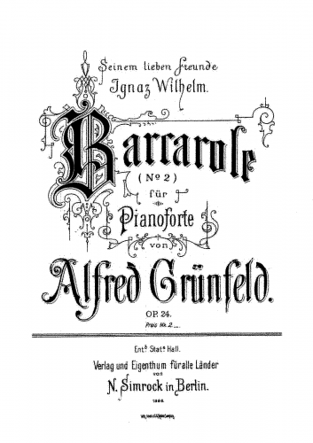 Grünfeld - Barcarole No. 2 Op. 24 - Piano Score - Score
