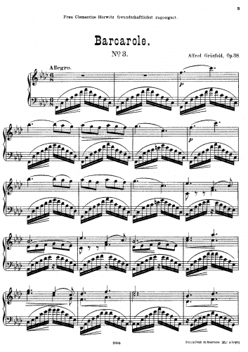 Grünfeld - Barcarole No. 3 - Piano Score - Score