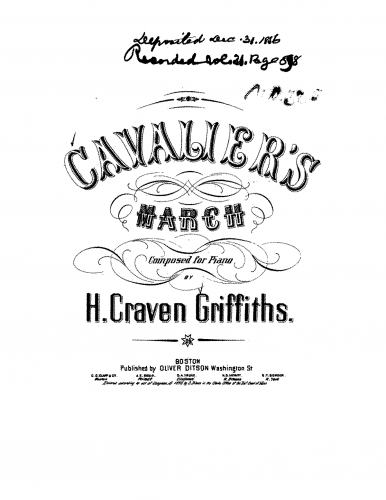 Griffiths - Cavalier's March, Op. 420 - Piano Score - Score