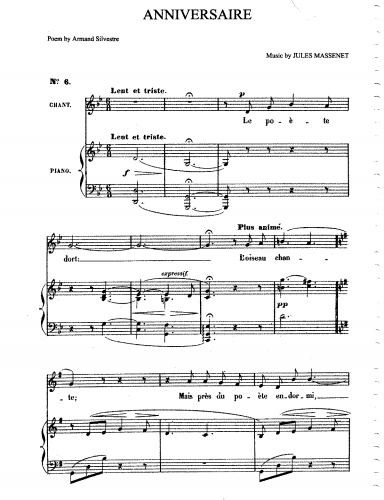 Massenet - Anniversaire - Voice and Piano French - Score