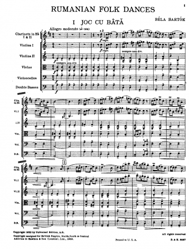 Bartók - Román népi táncok, zenekarra - Full Score - Score