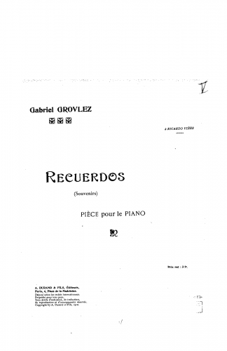 Grovlez - Recuerdos - Score