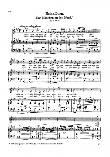 Dorn - 4 Lieder - Vocal Score Das Mädchen an den Mond (No. 1) - Score