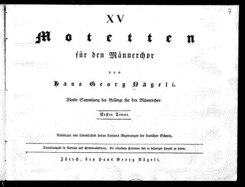 Nägeli - 15 Motette für den Männerchor