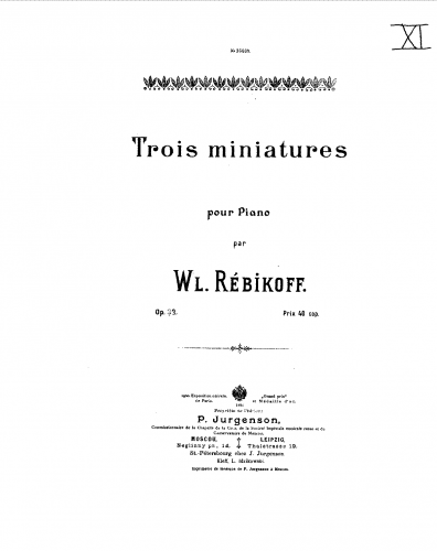 Rebikov - Aus dem Tagebuche, Op. 33 - Nos.1-3: Trois Miniatures