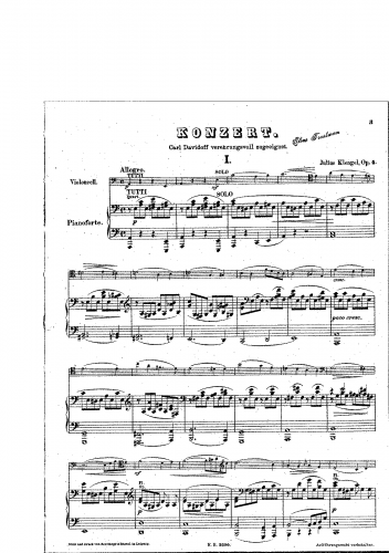 Klengel - Cello Concerto No. 1 - For Cello and Piano (Complete)