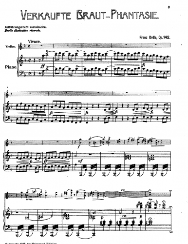 Drdla - Fantasie nach Motiven der Oper Die verkaufte Braut von Smetana, op.142 - Piano score and violin part