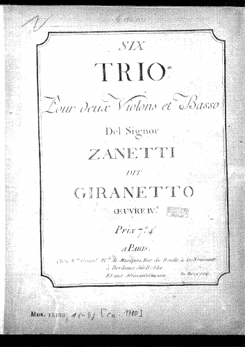 Zannetti - 6 Trio Sonatas