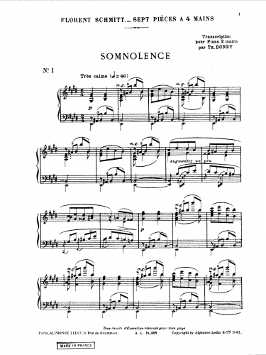 Schmitt - 7 Pieces, Op. 15 - Transcription for solo piano
