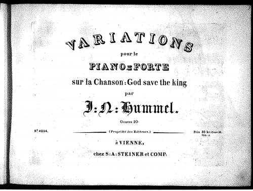 Hummel - Variations on 'God save the King' - Score