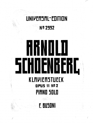 Schoenberg - Drei Klavierstücke, Op. 11 - No. 2. Mässige Achtel For Piano Solo (Busoni) - Score