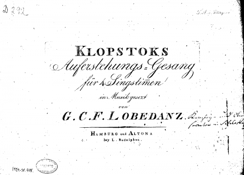 Lobedanz - Klopstoks Auferstehungs-Gesang für 4 Singstimmen - Score