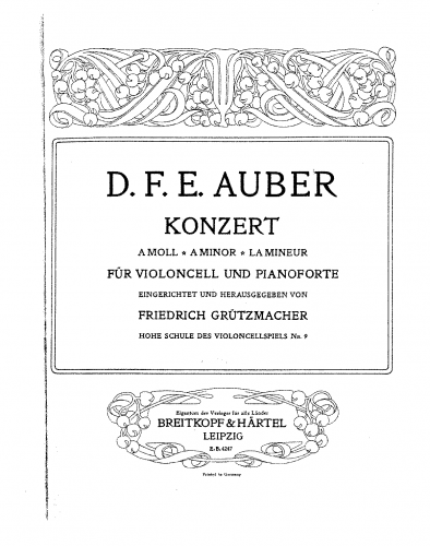 Auber - Cello Concerto - For Cello and Piano - Piano Score