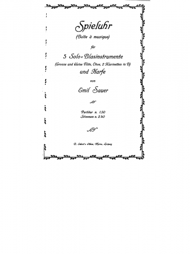 Sauer - Boîte A Musique - For Piccolo, Flute, Oboe, 2 Clarinets, and Harp (Composer) - Score